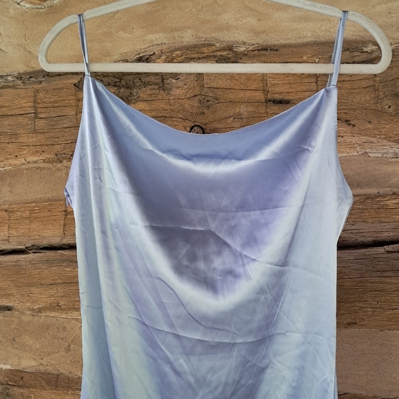 R. Vivimos Lavender Satin Asymmetric Midi Slip Dress Size Medium - Picture 2 of 7